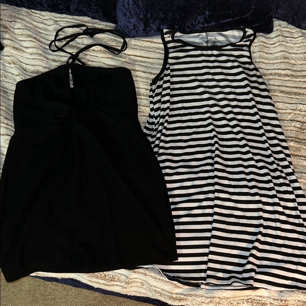 Black Halter Dress and Striped Tank Dress